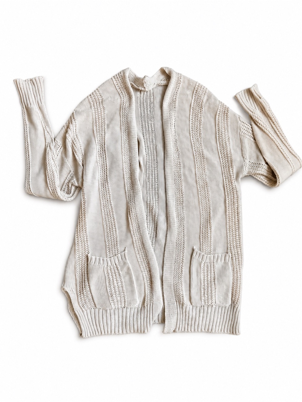 SHEIN Women’s Knit Open Front Cardigan Sweater Size Small Beige Long Sleeve Boho